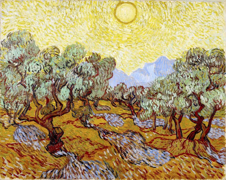Olivos con cielo amarillo - Vincent Van Gogh-R