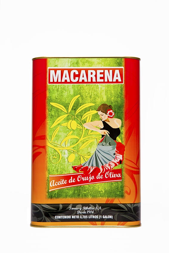 Caja de 4 latas de 1 Galon (3,785 L) de aceite de orujo de oliva MACARENA
