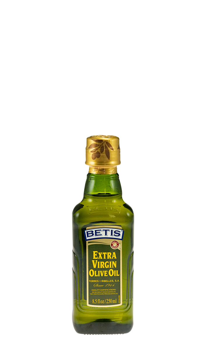 Caja de 24 botellas vidrio de 250 ml de aceite de oliva virgen extra BETIS