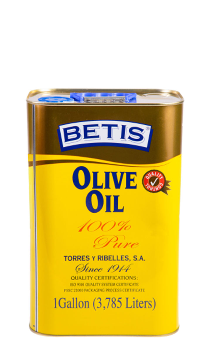 Shrink-wrap tray of 4 tins of 1 G (3,785 L) of BETIS olive oil