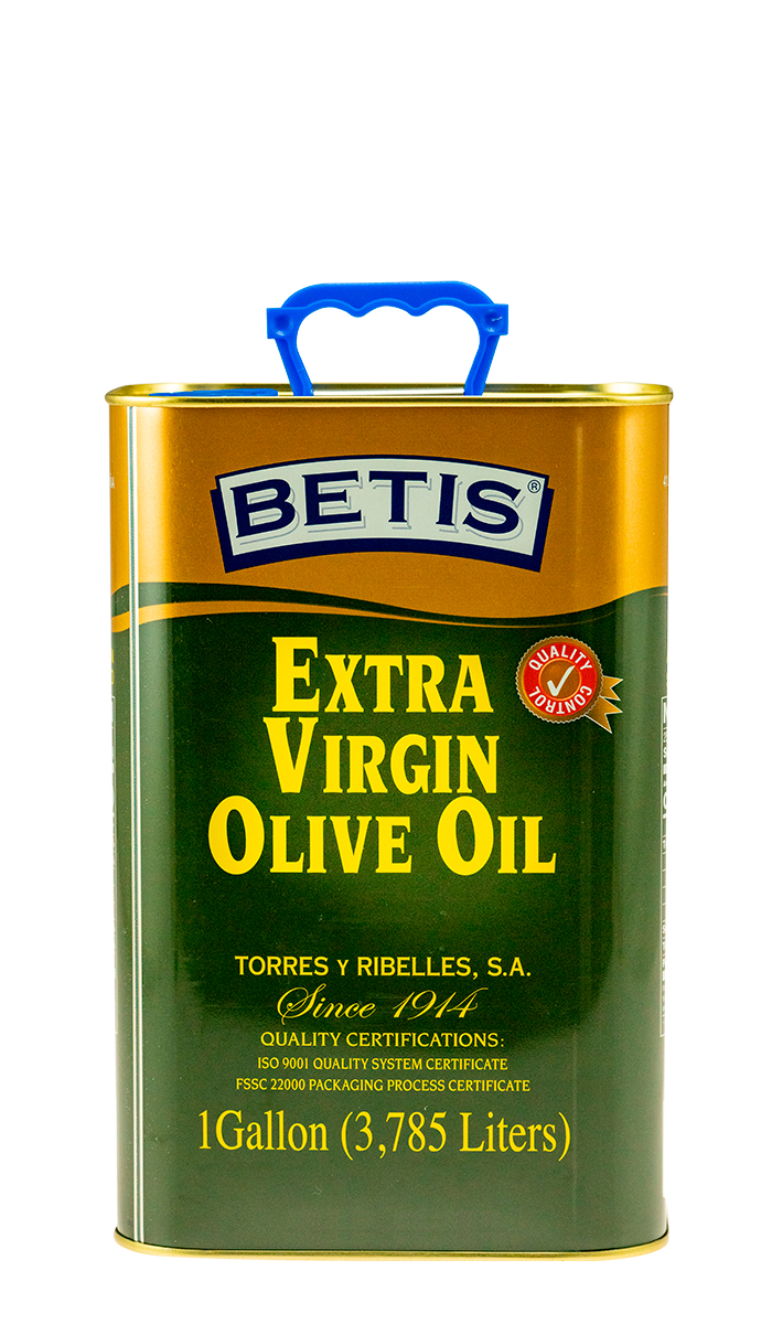 Caja de 4 latas de 1 Galon (3,785 L) de aceite de oliva virgen extra BETIS