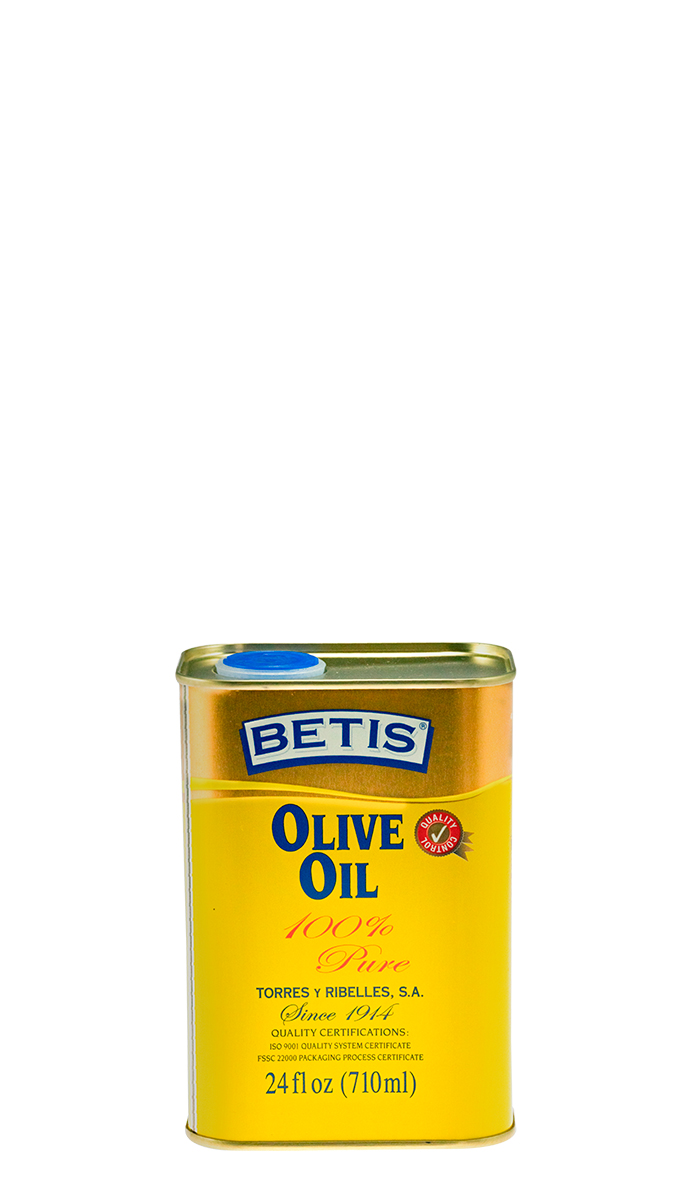Shrink-wrap tray of 12 tins of 24 fl oz (710 ml) of BETIS olive oil