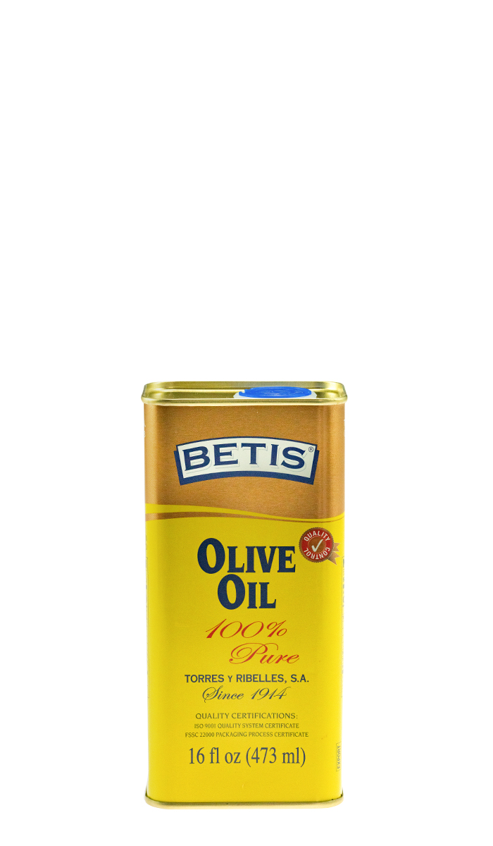 Bandeja de 25 latas de 1/8 Galon (473 ml) de aceite de oliva BETIS 