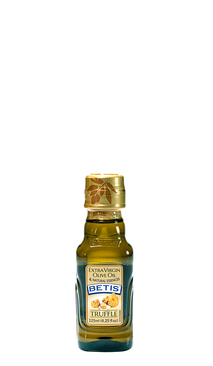 Caja de 24 botellas vidrio de 125 ml de aceite de oliva virgen extra BETIS y esencia natural de trufa