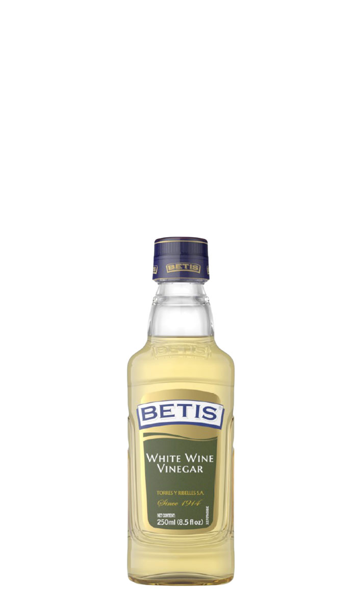 Caja de 12 botellas vidrio de 250 ml de vinagre de vino blanco BETIS